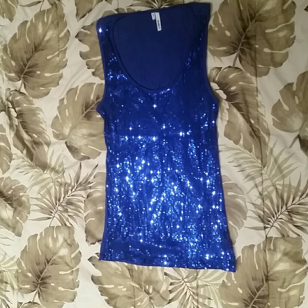 Blue Sequin Tank Top